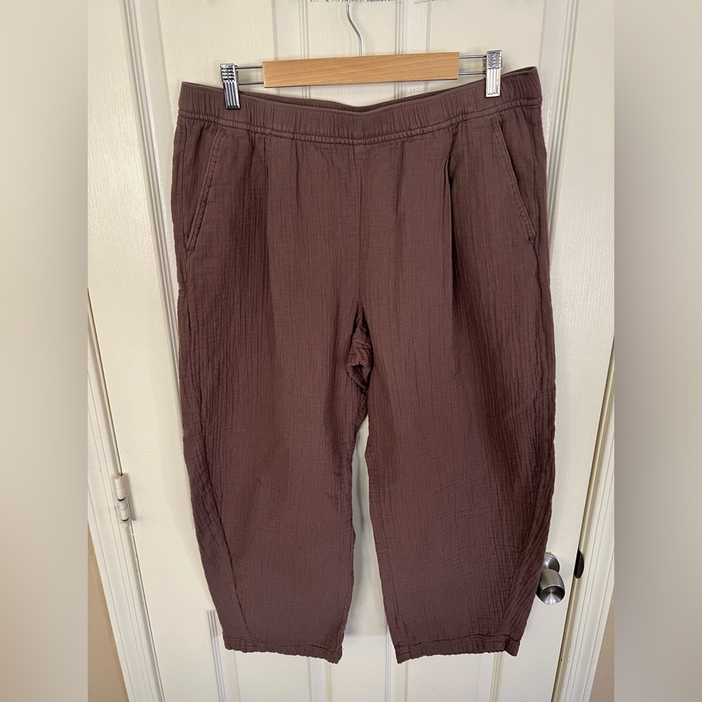 GAP Easy Gauze Barrel Pants Brown High Rise Elastic Waist L - Picture 8 of 10
